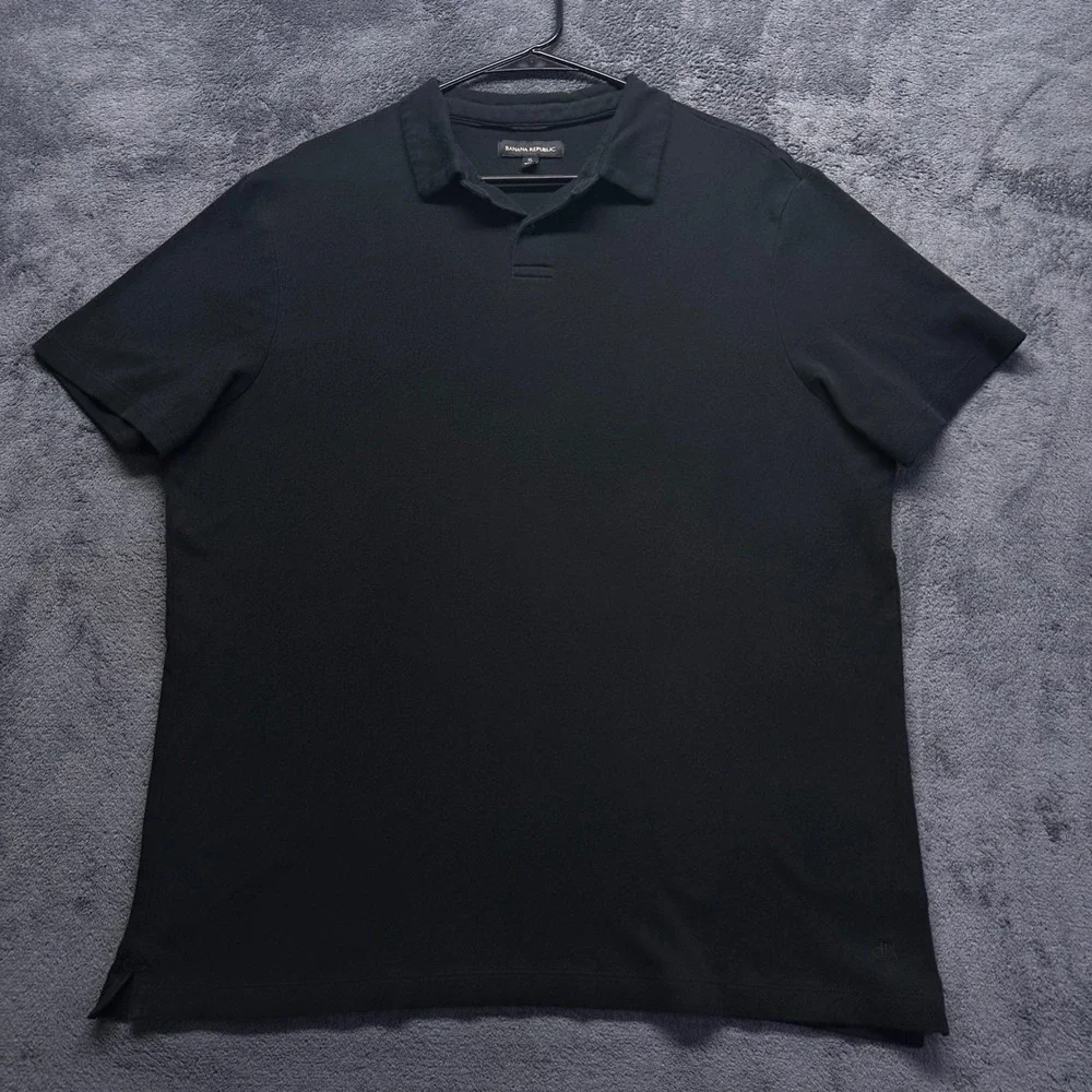 Banana Republic Mens XL Polo Shirt Black Short Sleeve 100% Cotton Solid Logo